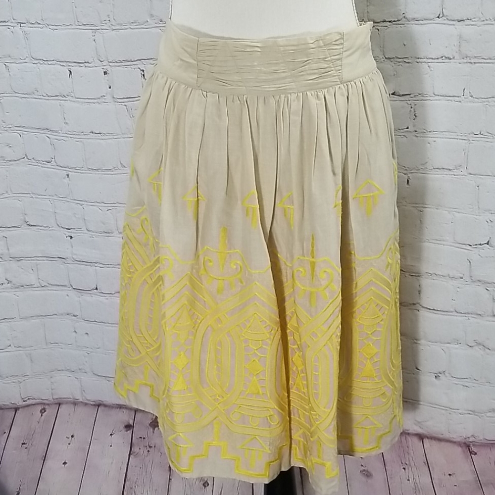 Anthropologie Tiny Embroidered Yellow Skirt NWT